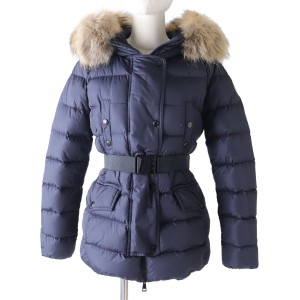 美品◇国内正規品 MONCLER モンクレール 16-17AW CLION クリオン ファー・フード・ベルト付 ZIP ダウンジャケット ネイビー レディース 0