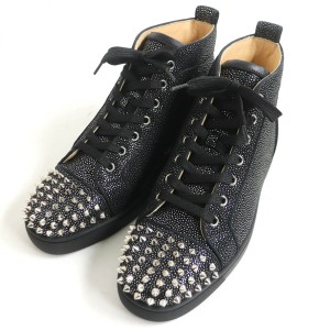 未使用品□クリスチャンルブタン 3191118 LOU SPIKES ORLATO FLAT SUEDE スパイクスタッズ レザー ハイカットスニーカー 黒 41 イタリア