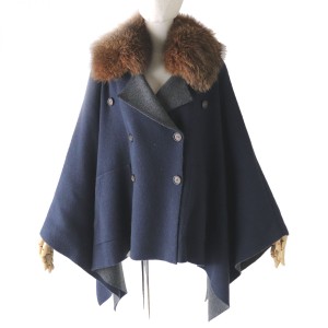 新品未使用】BALMAIN やみ ポンチョ カシミヤ100% フォックスファー