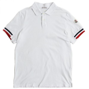 美品●21SS MONCLER モンクレール SS POLO トリコロール ロゴワッペン付き ショートスリーブ/半袖 ポロシャツ ホワイト S 正規品 メンズ