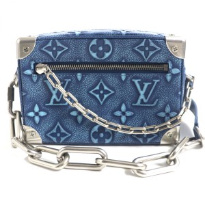 未使用▼LOUIS VUITTON ルイヴィトン M21368 ミニ ソフトトランク モノグラム レザーエンボス ショルダーバッグ デニムブルー 仏製 メン