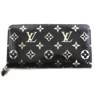 未使用品▼LOUIS VUITTON ルイヴィトン N96955 エキゾチック パイソンレザー モノグラム ジッピーウォレット 黒×シルバー 仏製 袋付き