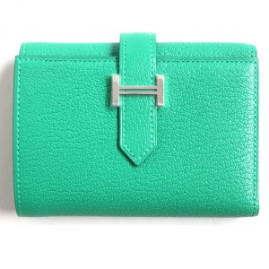 未使用品▼HERMES エルメス ベアンコンビネ シルバーHロゴ金具 ヴォーエプソン レザーウォレット/3つ折り財布 ミント 仏製 メンズ 刻印B 