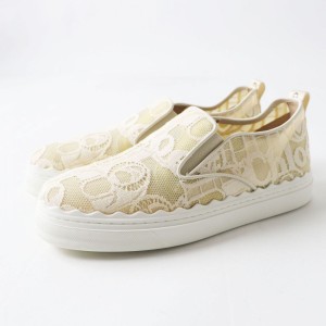 未使用品◎イタリア製 Chloe クロエ LAUREN SLIP ON LACE レディース レース スリッポン／スニーカー ベージュ 40 箱・保管袋付き