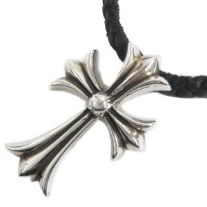 美品●2021年購入 CHROME HEARTS クロムハーツ スモールCHクロス SV925 レザーブレード ネックレス シルバー 総重量36.5g インボイス付