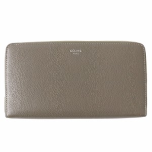 良品 CELINE セリーヌ ラージジップウォレット レザー 長財布 グレー系 箱・保存袋付き レディース