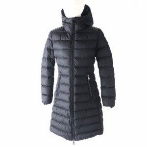 良品 MONCLER モンクレール TALEV タレヴ フード・ロゴワッペン付 レザー使い ZIP UP ダウンコート ブラック 1 黒 レディース