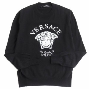 美品 VERSACE ヴェルサーチ 2020年製 A88687 A237530 メデューサ ビッグロゴ刺繍 薄手 ニット/セーター ブラック 46 イタリア製 正規品 