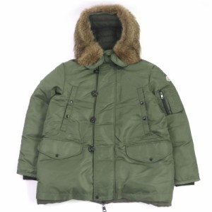 極美品 MONCLER モンクレール RONIER ファーフーデッド ロゴワッペン付き WZIP モッズコート ダウンコート カーキ 3 正規品 メンズ