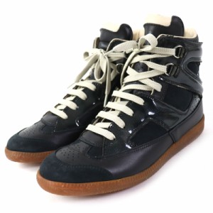 極美品 Maison Margiela 22 メゾンマルジェラ22 スウェード×レザー ジャーマントレーナー ハイカットスニーカー 黒 38 伊製 レディース