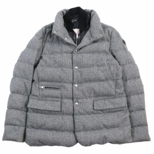 極美品●MONCLER モンクレール DANTHONIE レザーロゴパッチ チェック柄 レイヤード ウールダウンジャケット グレー系 3 国内正規 メンズ