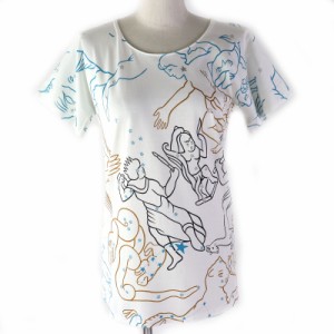 極美品△HERMES エルメス コットン100％ 星座柄 半袖Ｔシャツ ホワイト マルチカラー 34 フランス製 レディース