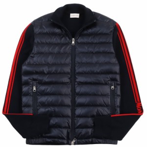 極美品●MONCLER モンクレール 2019年製 CARDIGAN ニット切り替え ロゴ入り ダブルジップ ダウンジャケット ネイビー S 正規品 メンズ