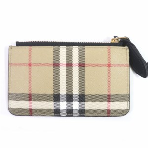 未使用品□BURBERRY バーバリー 8058472 レザーノバチェック チェーン付き 小銭入れ コインケース アーカイブベージュ ブラック メンズ