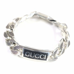 美品□GUCCI グッチ 701625 AG925 ロゴ スリム エナメル チェーンブレスレット アクセサリー シルバー 19 イタリア製 重量101.4g メンズ