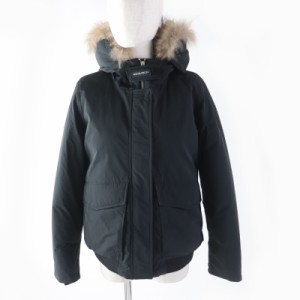 美品★WOOLRICH ウールリッチ フード・ラクーンファー・ロゴパッチ付 比翼仕立て ダウンジャケット ブラック 黒 S 正規品 レディース