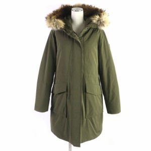 極美品▼ウールリッチ WWCPS2790 YORK PARKA ラクーンファー・フード・レザーワッペン付き ダウンコート カーキ M 正規品 レディース