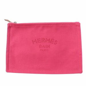 極美品◎HERMES エルメス ヨッティングPM シルバー金具 スクエア型 フラットキャンバスポーチ／化粧ポーチ ピンク フランス製 レディース