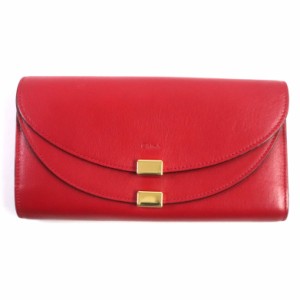 美品▼Chloe クロエ 3P0284 GEORGIA ジョージア レザー ダブルフラップ 2つ折り ロングウォレット 長財布 レッド ゴールド金具 箱・袋付