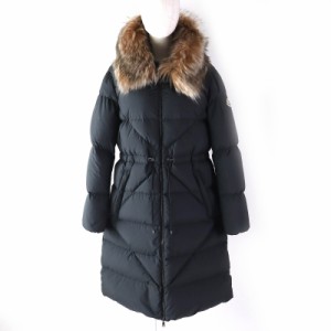 極美品△MONCLER モンクレール 23-24AW BUSARD ファー・フード・ロゴワッペン付き ロングダウンコート ブラック 4 正規品 レディース