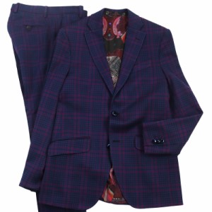 極美品●ETRO エトロ NUOVO JERSEY 千鳥格子・裏地総柄 デザインボタン セットアップ シングルスーツ ネイビー系 46 伊製 正規品 メンズ