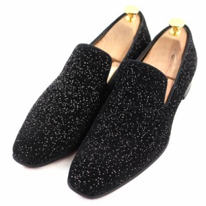 【ドンドン見直し】美品○クリスチャンルブタン Colonnaki Flat Loafers スウェード グリッター スリッポン 黒 シルバー 41.5 箱付 伊製