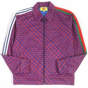 美品□GUCCI グッチ adidas 692112 ダブルG トレフォイル サイドライン ジャージ トラックジャケット ブルー レッド L イタリア製 正規品