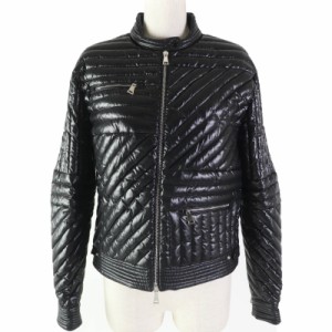 極美品☆MONCLER モンクレール FLAMANT ロゴワッペン付き ZIP UP ライダース風 ダウンジャケット ブラック 0 レディース