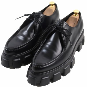 美品●PRADA プラダ 2EE361 モノリス ブラッシュドレザー ロゴ入り レースアップシューズ レザーシューズ ブラック 10 イタリア製 メンズ