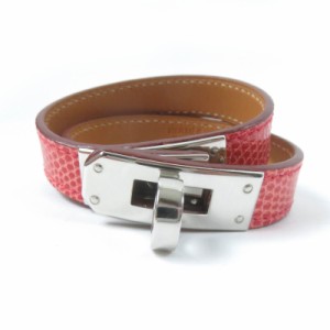 極美品☆HERMES エルメス ケリーブレスレット ドゥブルトゥール シルバー金具 リザード レッド XS T刻印 箱付き フランス製 レディース