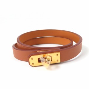 未使用品☆HERMES エルメス レザー ミニケリー ドゥブルトゥール ブレスレット ゴールド金具 ブラウン W刻印 フランス製 レディース