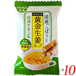 【ポイント倍々！最大+7%】フリーズドライ スープ 即席スープ 国産ごぼうと高知県産黄金生姜スープ 旨みチキン味 9g 10個セット イー・有