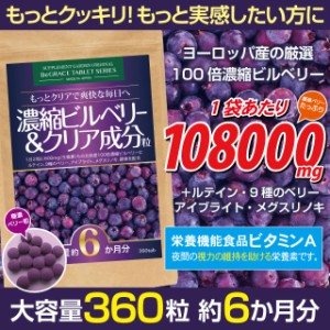 サプリメントガーデン 濃縮ビルベリー&クリア成分粒 大容量 約６ヶ月分 北欧産 ビルベリー 108000mg ルテイン ブルーベリー