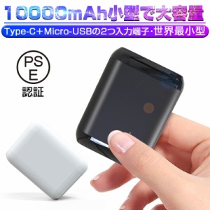 モバイルバッテリー 10000mAh 大容量 Type-C/Micro-USB入力端子 小型 軽量 持ち運び便利 急速充電 コンパクト ポータブル 5V 2A LEDラン