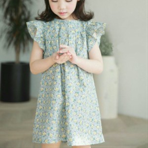 【SALE】【49%OFF】韓国子供服 ワンピース 花柄ワンピース 小花柄ワンピース 花柄 半袖ワンピース 袖フリル 90 100 110 120 フラワープリ