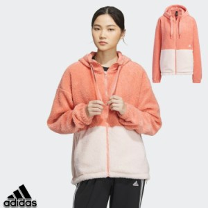 アディダス ボアジャケット adidas カラーブロック ルーズフィット ボア フルジップジャケット レディース IEH74　IK9864