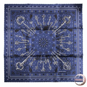 HERMES エルメス カレ55 Les Cles Bandana レ・クレ・バンダナ 043984S 07 スカーフ ブルー ホワイト