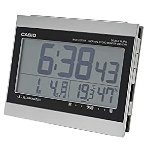 CASIO(カシオ) 目覚まし時計 電波 シルバー デジタル ダブルアラーム 温度 湿度 カレンダー 表示 DQD-720J-8JF(中古品)