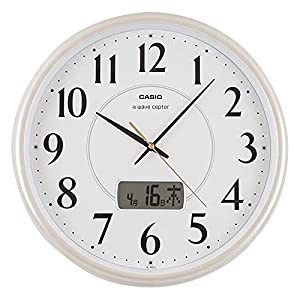 CASIO(カシオ) 掛け時計 電波 シャンパン 直径34cm アナログ カレンダー 表示 IC-1001J-9JF(中古品)