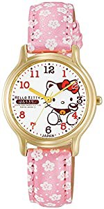 [シチズン Q&Q] 腕時計 アナログ ハローキティ 防水 革ベルト 和柄 日本製 0007N003 レディース ホワイト ピンク(中古品)
