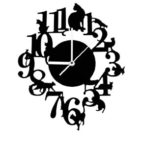 おしゃれ ! 黒猫 掛け時計 フック セット アンティーク インテリア 壁掛け時計 北欧 時計 かわいい ネコ ねこ (ブラック)(中古品