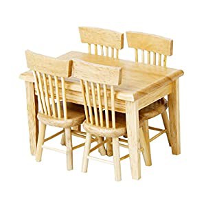 5pcsセット ドールハウス テーブル 椅子4脚 木製 1/12 手作り アクセサリー(中古品)
