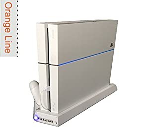 PS4 多機能縦置きスタンド コントローラー2台充電 USBハブ3ポート 【騒音ファン無し】 【1年保証付き】【グレイシャーホワイト】