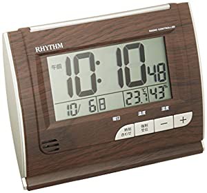リズム(RHYTHM) 目覚まし時計 電波 デジタル フィットウェーブD165 温度 ・ 湿度 カレンダー 付 茶 (木目仕上げ) RHYTHM 8RZ165S