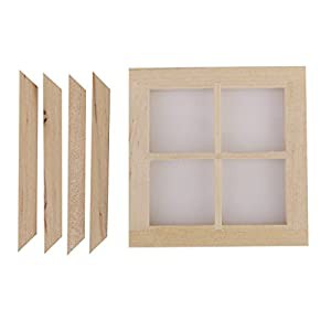 【ノーブランド品】ドールハウス用　ミニチュア　木製　4格子　ウィンドウ 木製窓(中古品)