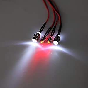 【ノーブランド 品】RC 1:10 On-Road Car用 5mm 3mm 夜 LED ヘッドライト 4本入り 2白2赤(中古品)