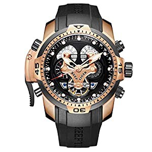 Reef Tigerメンズ腕時計 複雑 ブラック ローズゴールド 自動時計 RGA3503(中古品)