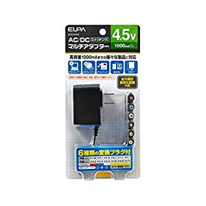 ELPA AC-DCマルチアダプター 4.5V スイッチング式 家庭用コンセントをDC4.5Vの電圧に変換 高容量1000ｍ(中古品)