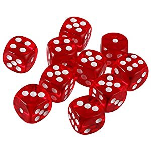 【ノーブランド品】 10個セット　TRPGゲーム　アクリル　おもちゃ　六面ダイス　D6　ダイス　サイコロ　全10色 - 赤(中古品)