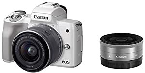 Canon ミラーレス一眼カメラ EOS Kiss M ダブルレンズキット ホワイト EOSKISSMWH-WLK(中古品)